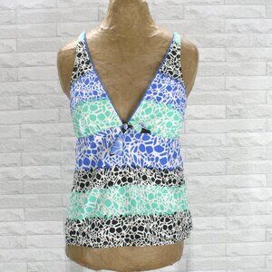 SOUTH POINT Swimsuit Tankini Top Mosaic Print Mermaidcore Blue Aqua Size 12